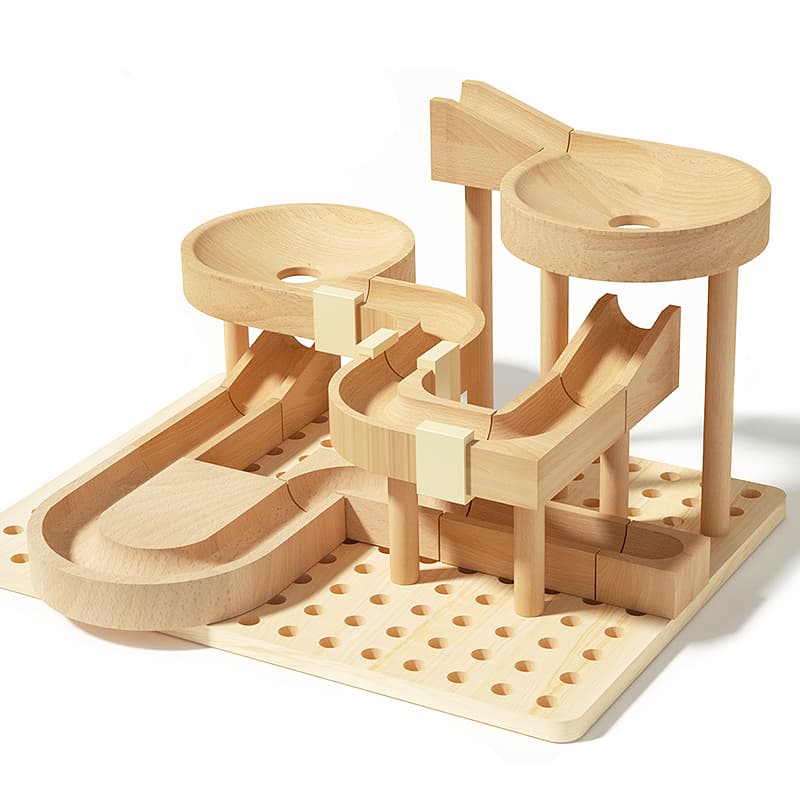Wooden Marble Run Construction Set
